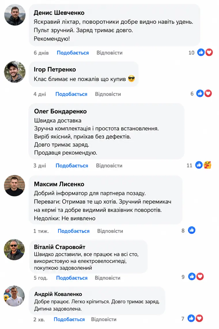 Відгук покупця про велосипедний ліхтар з поворотниками